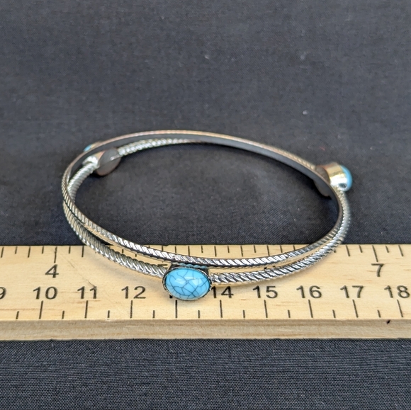 2 piece Bangle Set Silver Color with Turquoise - Picture 4 of 4